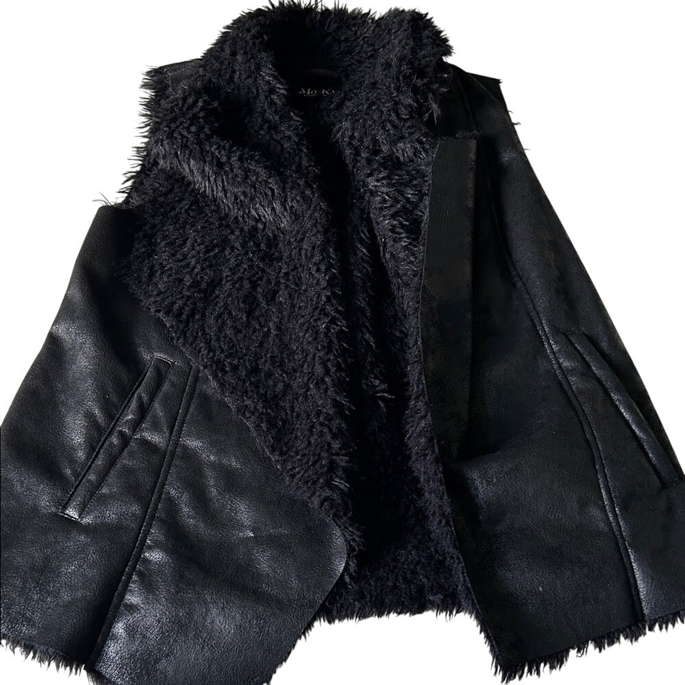 MoKa By Santa Fe Apparel‎ Black Faux Leather Fur Lined Vest Women's Medium